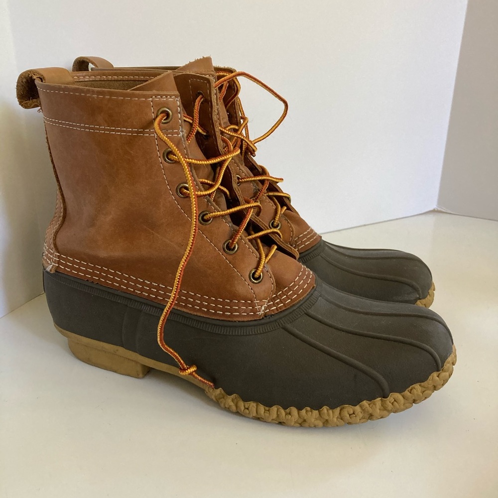 L.L. Bean Duck Boots Lace Up Leather Top Made in Maine Men’s HM
